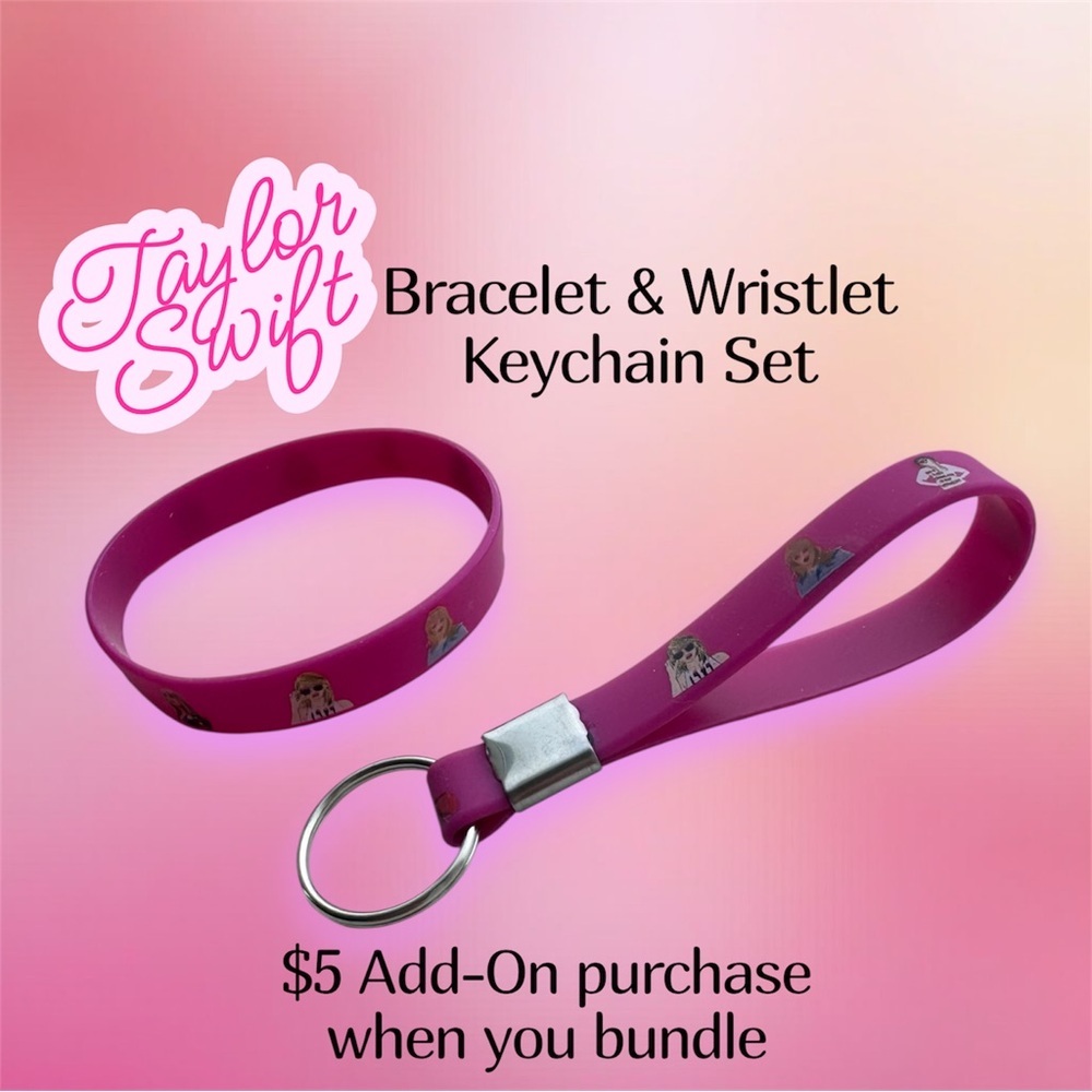 $5 Add-On 🆕Taylor Swift Pink Bracelet and Keychain Set